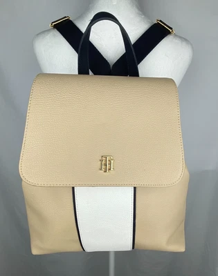 Tommy Hilfiger Chloe II Flap Backpack Fawn/White Greige/Tommy Navy Vegan - Image 1 of 4