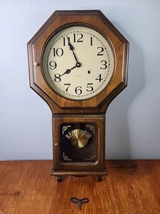 Vintage 31 Day Regulator Mechanical Wooden Wall Clock w Key Korea Tested Working - Picture 1 of 24