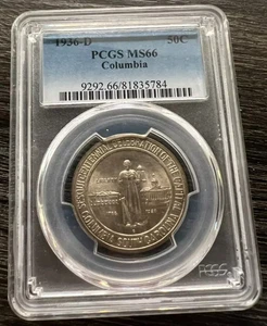 1936-D Columbia Commemorative Half Dollar 50C PCGS MS 66 Beautiful! - Picture 1 of 2