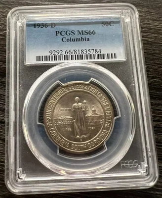1936-D Columbia Commemorative Half Dollar 50C PCGS MS 66 Beautiful! - Image 1 of 2