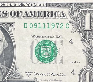 September 11  / November 9, 1972 (D 09111972 C) Birthday Note $1 One Dollar Bill - Picture 1 of 3