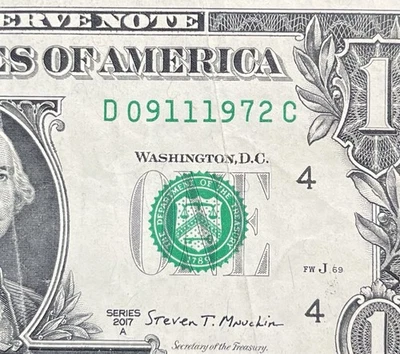 September 11  / November 9, 1972 (D 09111972 C) Birthday Note $1 One Dollar Bill - Image 1 of 3