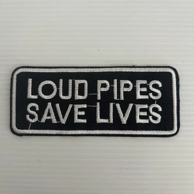 Biker Motorcycle Patches Embroidered Iron On Sew On Fabric Badge Loud Pipes New - Image 1 of 3