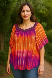 Katharinen Tunika Bluse Gr. 3X Boho Festival Akkordeon Sonnenuntergang Gypsy Chic - Bild 1 von 7