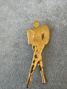 Vintage 80er Art Deco Frau Figur Brosche Anstecknadel goldfarben Reversschmuck 3 cm - Bild 1 von 6