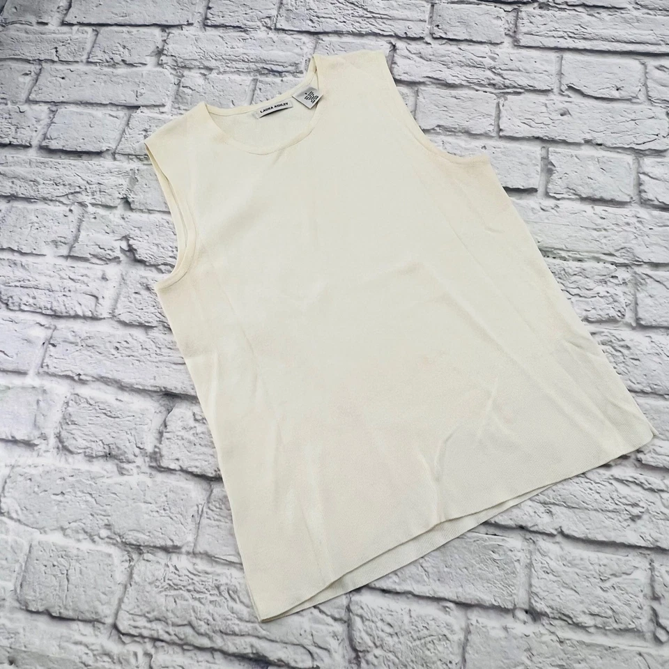 Camiseta sin mangas Laura Ashley para mujer talla S crema sin mangas tejida acanalada informal Foto 1 de 4