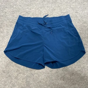 Eddie Bauer Shorts Womens Medium Blue Run Hike Gym Elastic Drawstring Zip Pocket - Picture 1 of 5
