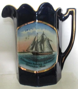 German Cobalt Blue Souvenir China A GLOUCESTER FISHING SCHOONER GLOUCESTER MASS - Picture 1 of 7