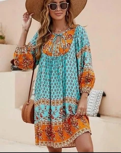 Vestido informal Bluetime 2XL boho cuello en V babydoll estampado floral fluido - Imagen 1 de 13