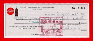 1968 Coca Cola Tell City Ind Old Bottling Check #11430 - Picture 1 of 1