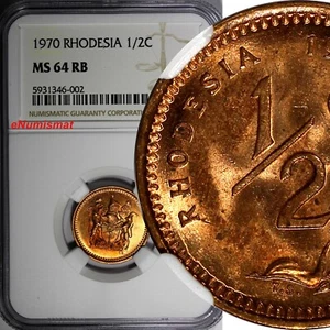 Rhodesia Bronze 1970 1/2 Cent NGC MS64 RB NICE RED KM# 9 (002) - Picture 1 of 4