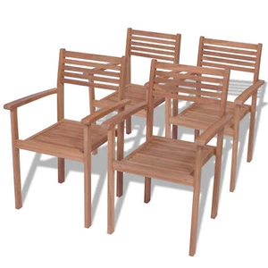 Stackable Chairs 4 pcs Teak Patio Dining Armchairs Seats Furniture S4M8 - Picture 1 of 7