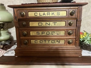 Clark’s Four Drawer Oak Advertising Spool Cabinet - Picture 1 of 5