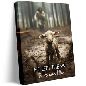 Jesus Running After Lamb Canvas Print He Left the 99 to Rescue Me Jesus and Lost - Picture 1 of 8
