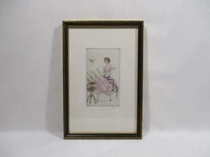 ANCIENNE GRAVURE PASTEL ENCADRE DESSIN PERSONNAGE JEU OISEAU - Picture 1 of 6