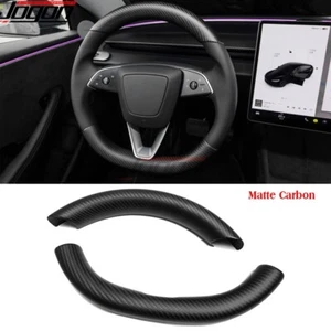 Real Carbon Fiber Steering Wheel Top Lower Handle Covers For Tesla Model 3 2024+ - Picture 1 of 11