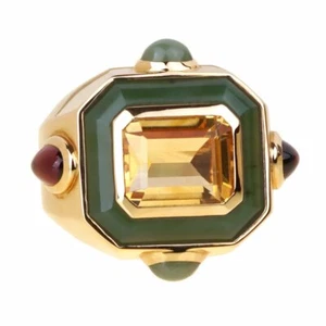 Chanel Citrine Jade Gold Yellow Gold Cocktail Ring 18k Citrine, Jade Round 5.50 - Picture 1 of 4