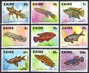 Zaire 1978 complete Fish set Michel #548-556 clean MNH OG - Picture 1 of 1