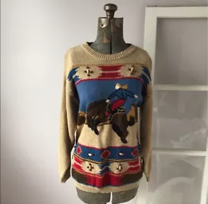 Vintage Western Rodeo Pferd Cowboy Pullover Perlen bestickt Oversized Lizsport S - Bild 1 von 6