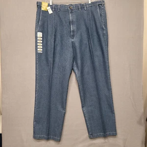 Haggar Mens Classic Fit Pleated Premium Stretch Denim Blue Jeans Size 46X32 NWT - Picture 1 of 12