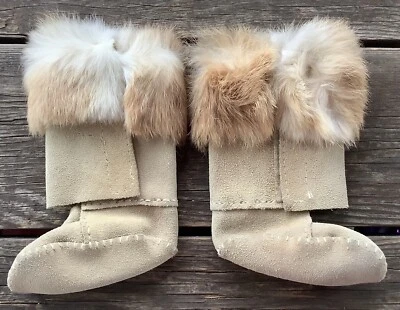 Botines mocasines de bebé cosidos a mano vintage de los años 70 con tops de piel de conejo Foto 1 de 4