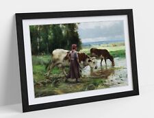 JULIEN DUPRE, YOUNG WOMAN SOARING CATTLES -FRAMED WALL ART POSTER PRINT 4 SIZES