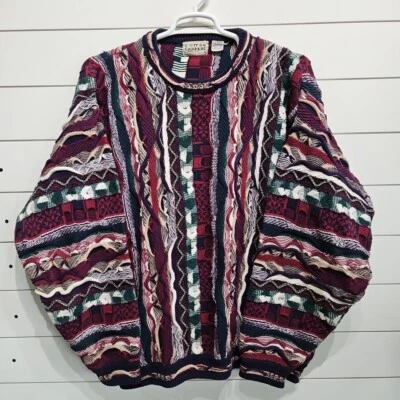 Vtg Cosby Biggie Coogie Geometric Cable Knit Sweater Mens XLT Hip Hop 1990s - Image 1 of 4