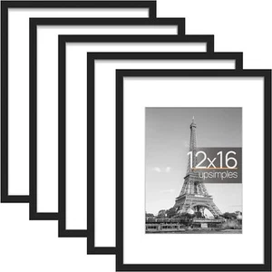 5-PK 12x16 Picture Frames, Wall Gallery Display Photo Frames Fit 8.5x11 with Mat - Picture 1 of 8