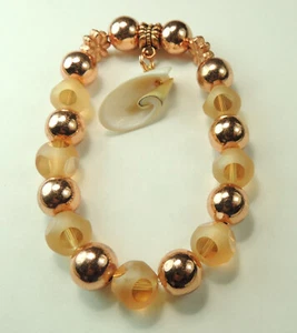 Copper Color Hematite Fancy Crystal Bracelet & Shell Handmade Jewelry - Picture 1 of 1