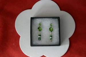 Fantastic Green Peridot & Agate Silver Earrings 5.7 Gr. 4.5 Cm. Long In Gift Box - Picture 1 of 7