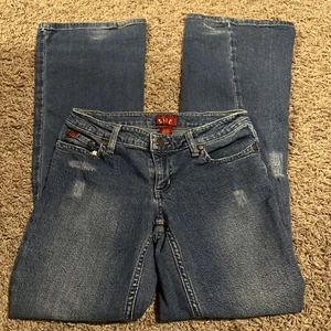 Tilt Flare Jeans Blue Stretch Denim Size 0 Regular Distressed Western Vintage - Picture 1 of 6