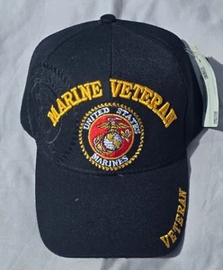 Sombrero ajustable negro bordado sombra veterano del Cuerpo de Marines de los Estados Unidos USMC - Imagen 1 de 5