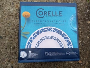NEW IN BOX Corelle Cobalt Circles 16-Piece Dinnerware Set Service for 4 in Blue - Picture 1 of 6