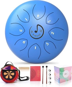 Rain Drum for Outside- Steel Tongue 8 Notes 6 Inches, 6 inch, Blue - Picture 1 of 9