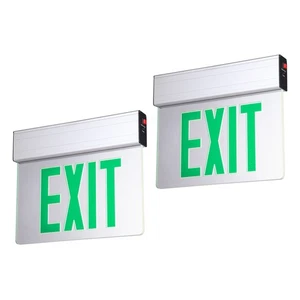 2 Pack LED Exit Sign, Aluminum Housing Acrylic Panel Emergency Light, Green - Picture 1 of 7