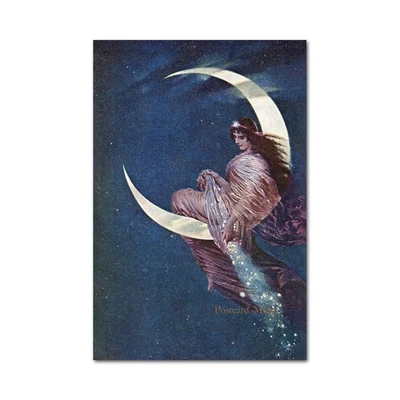 Impresión de papel Art Nouveau Moon Fairy imagen antigua 4x6 Foto 1 de 2