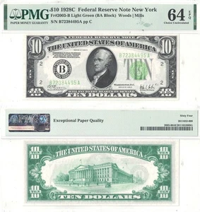 1928-C $10 Federal Reserve Note Fr-2003-B PMG Ch Unc-64 EPQ - Picture 1 of 1