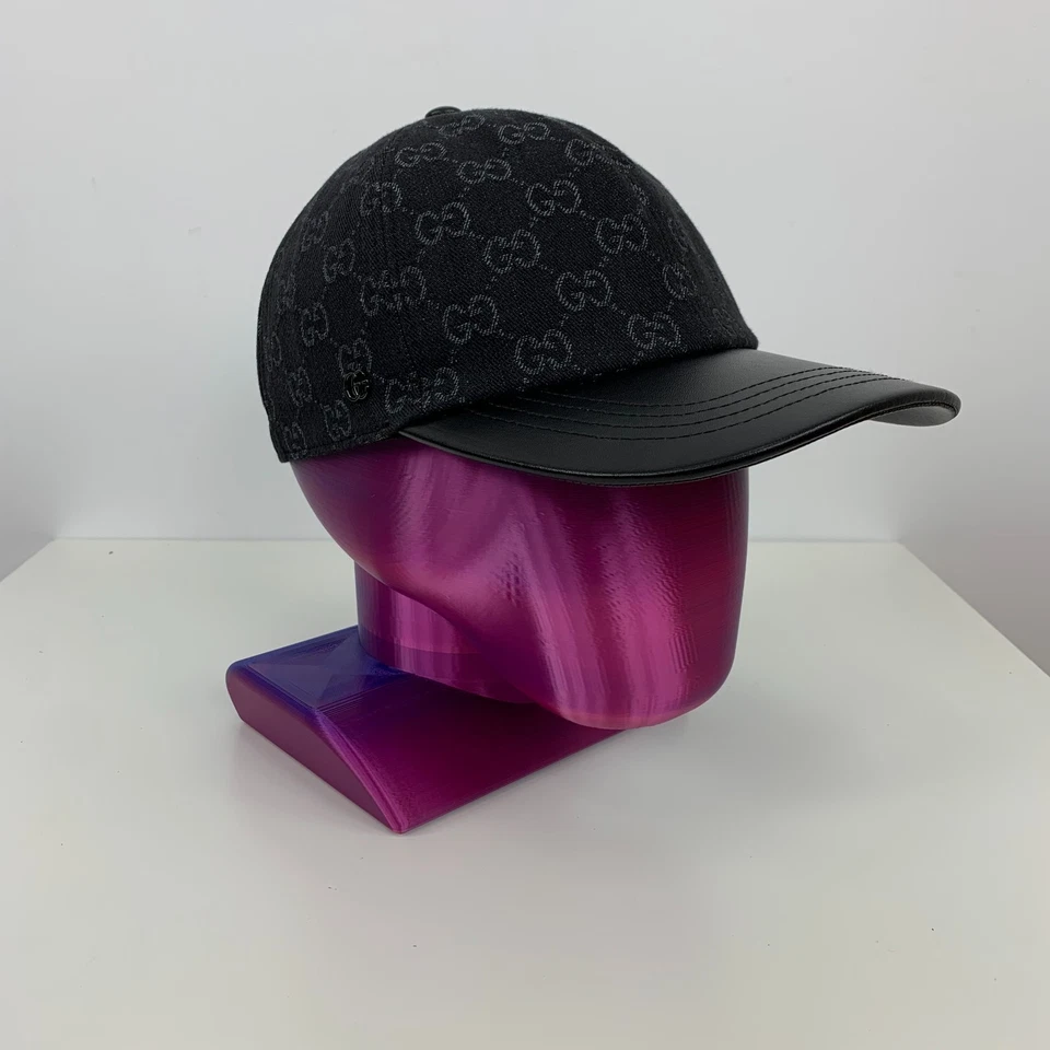 Gucci GG Monograma Logo Denim Algodón Gorra de Béisbol Sombrero Negro y Gris Talla M Foto 1 de 4