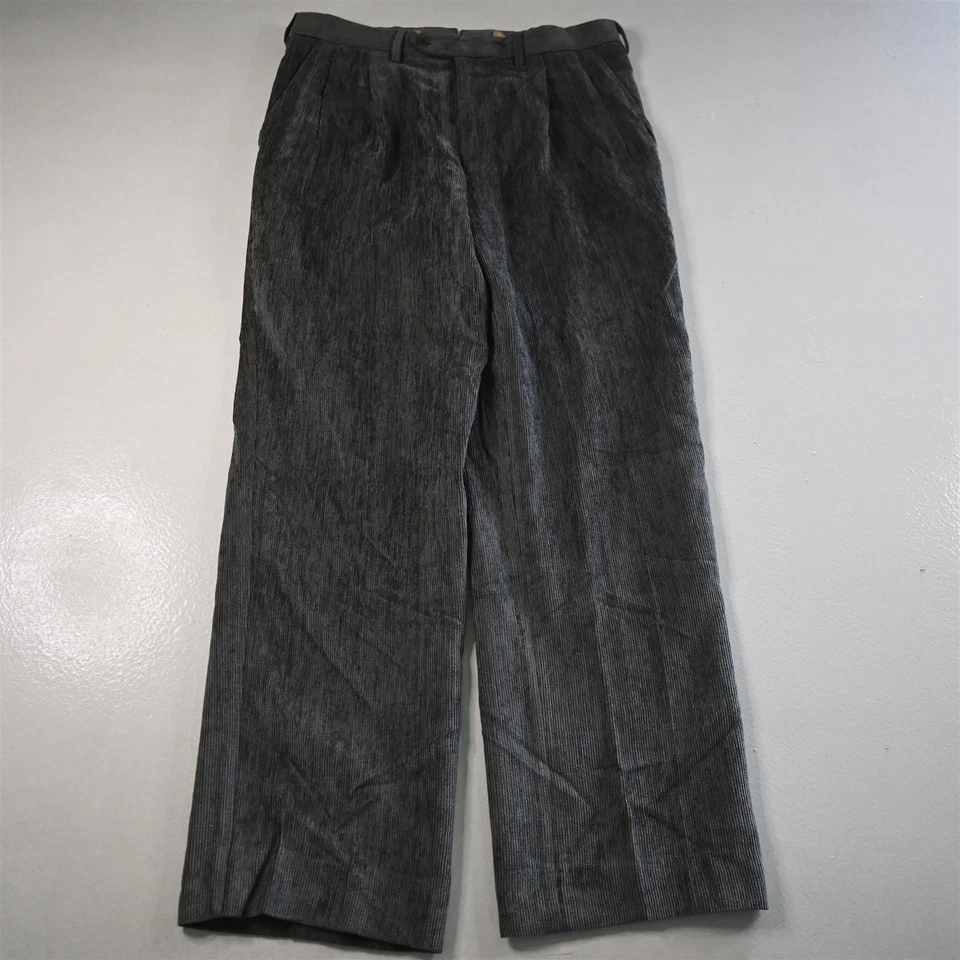 Stefano Ricci 32x30 Gray Ribbed Corduroy 100% Silk Pleated Full Cut Mens Pants - Image 1 of 4