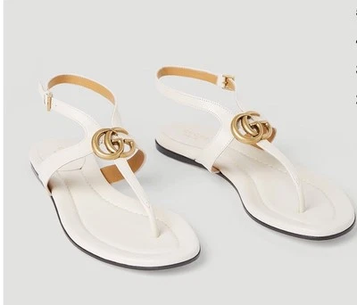 GUCCI Marmont GG Sandalias de Cuero Tanga Blanco Místico Talla 39, US 9 $750 Foto 1 de 4