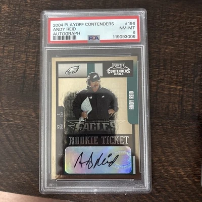  Andy Reid 2004 Playoff Contenders Rookie Ticket AUTO  PSA 8 - Image 1 of 3