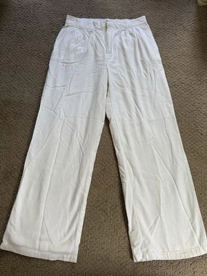 Женские мягкие белые широкие льняные брюки SO размер L карманы эластичная талия - Изображение 1 из 4