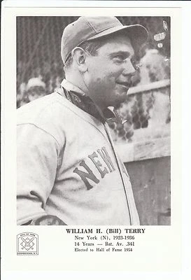 Foto del Salón de la Fama 1963 Bill Terry 4 7/8" x 7 1/4" como nueva Foto 1 de 2