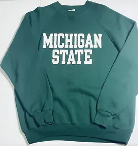 Vintage 90s Michigan State Spartans Crewneck Sweater Green Sz. XL USA Made - Picture 1 of 6