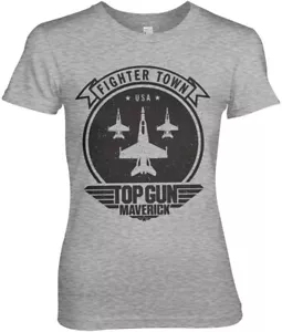 Top Gun Maverick Fighter Town Girly Tee Damen T-Shirt Heather-Grey - Picture 1 of 2