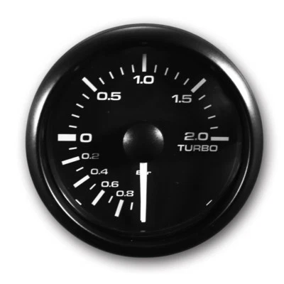 MGS 52mm Electrical Turbo Boost Gauge -1 ~ 2 BAR White & Amber LED Black Bezel - Image 1 of 4