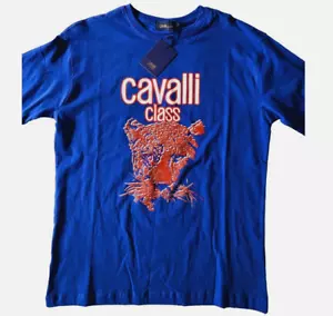 CAVALLI Men`s short sleeve crew neck t-shirt Size L blue SLIM Fit - Picture 1 of 6