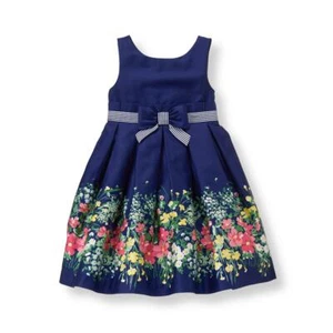 NWT Janie & Jack 4 5 6 7 Enchanted Valley NAVY FLORAL SATEEN DRESS Cotton Border - Picture 1 of 2