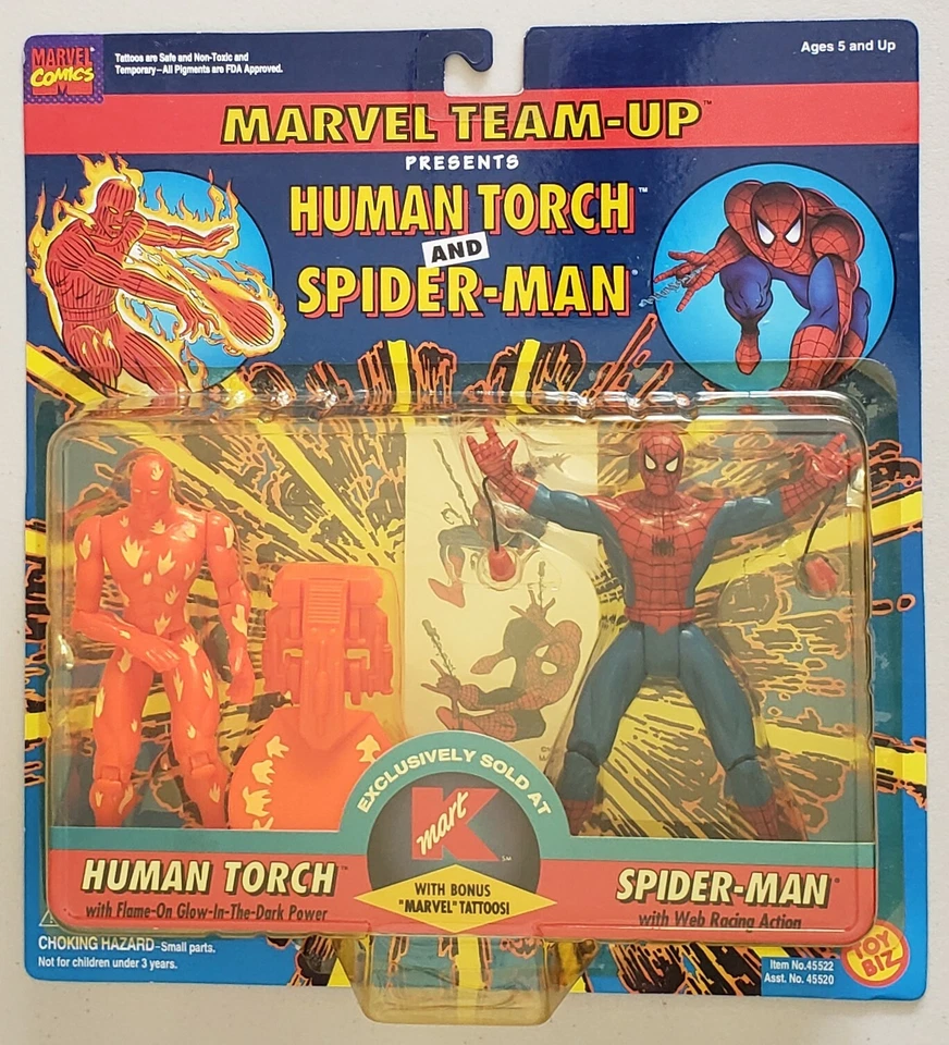 MARVEL TEAM-UP PRESENTS HUMAN TORCH AND SPIDER-MAN TWO PACK WITH MARVEL TATTOOS - Image 1 of 4