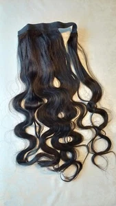 Pferdeschwanz Ponytail Clip in Remy Haar Zopf Extension Schwarzbraun 60Cm Wellig - Bild 1 von 3
